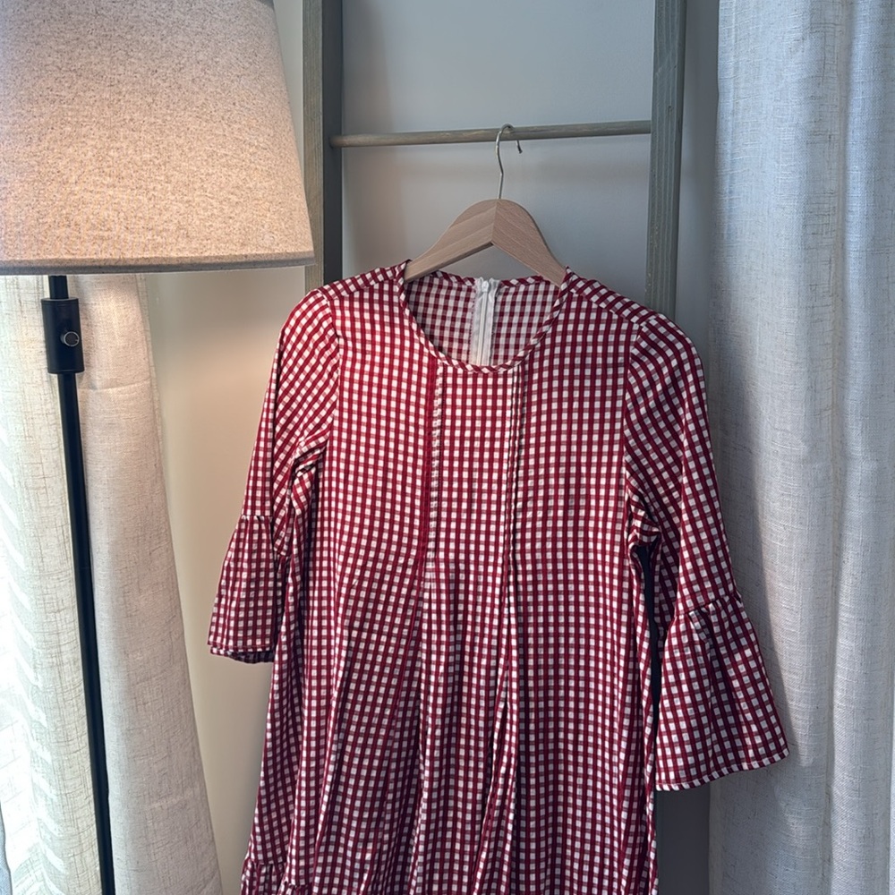 Red Gingham Ruffle Dress - Picture 2 of 7